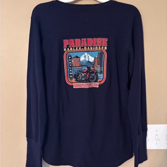 Harley-Davidson Navy Long Sleeve Thermal Shirt Women’s L - Picture 2 of 6